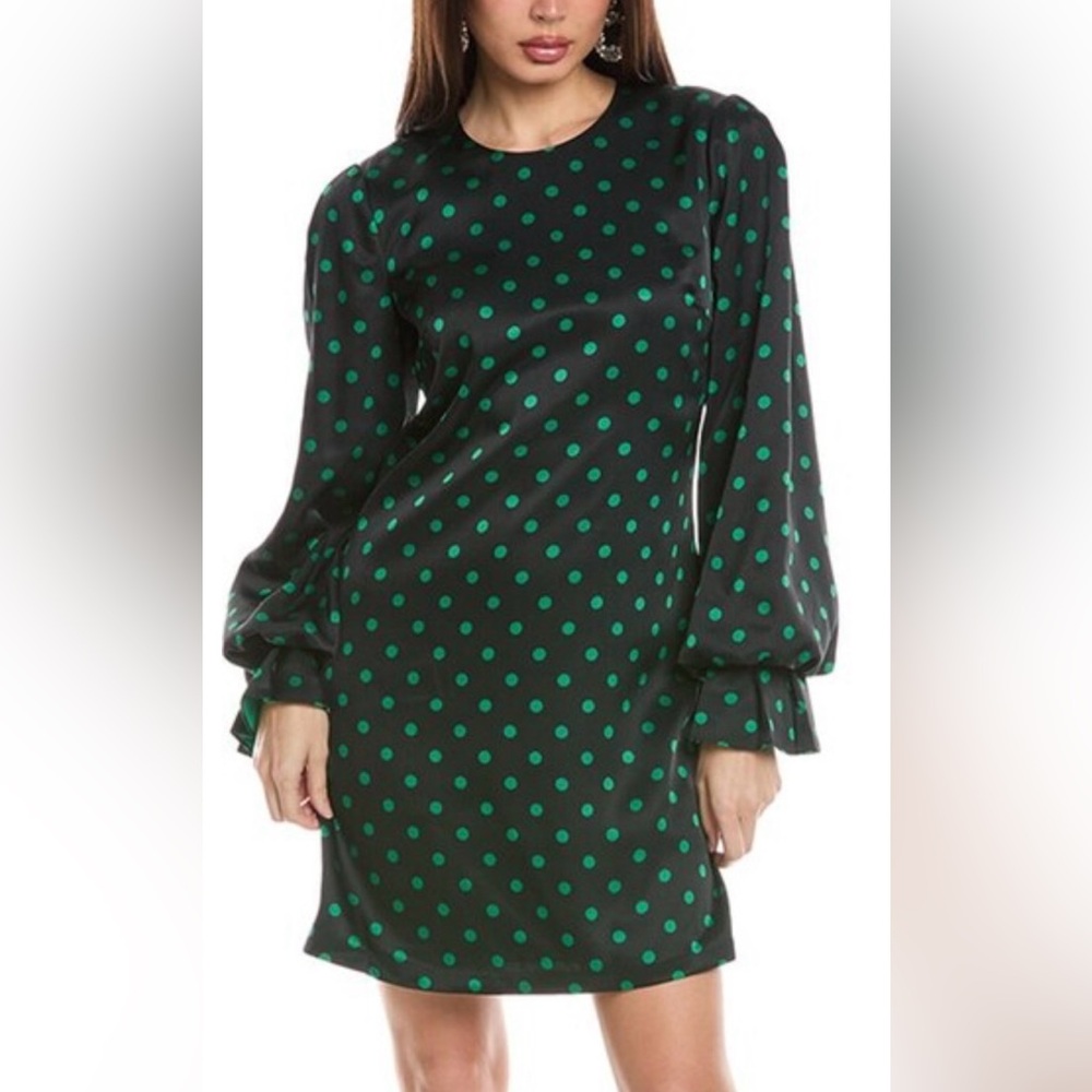 Flora Bea NYC Women's Madeline LS Polka Dot Dress in Black & Green SZ L NWT